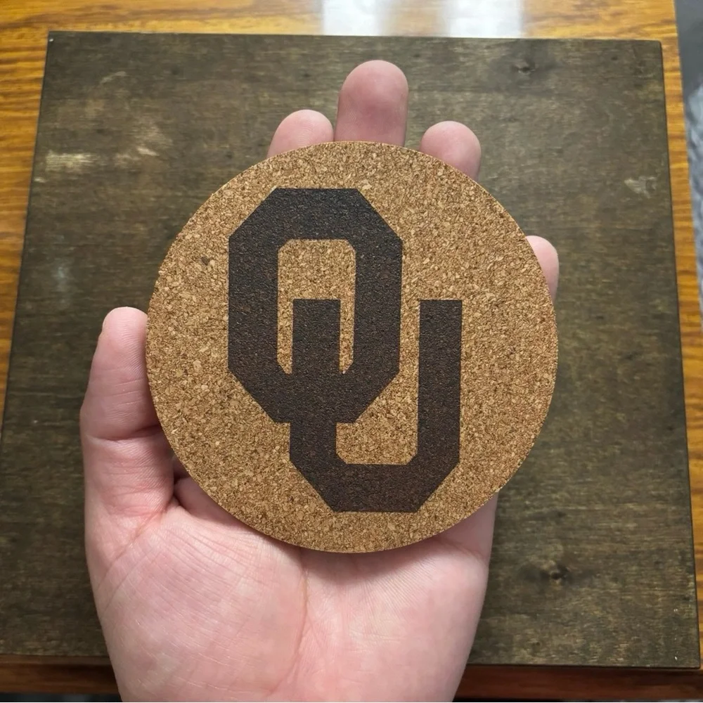 Oklahoma Sooners Logo Laser Engraved Cork Coaster